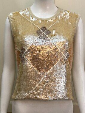 LES COPAINS Vintage Italian Angora Silk Sequin Argyle Knit Sweater Vest Sz 42 M